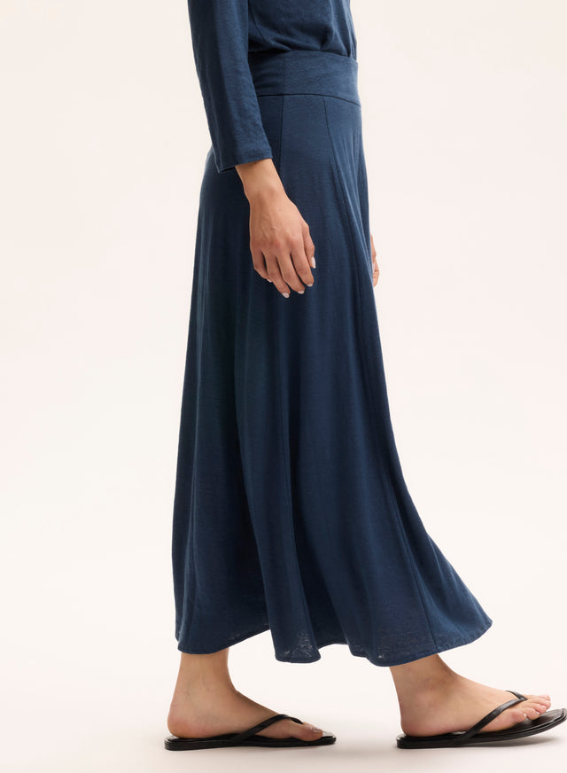 Majestic Filatures Jupe Bleue En Lin / Elasthanne Lin / Elasthanne