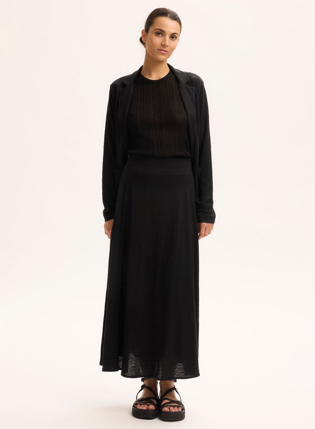 Majestic Filatures Jupe Noire En Lin / Elasthanne Lin / Elasthanne