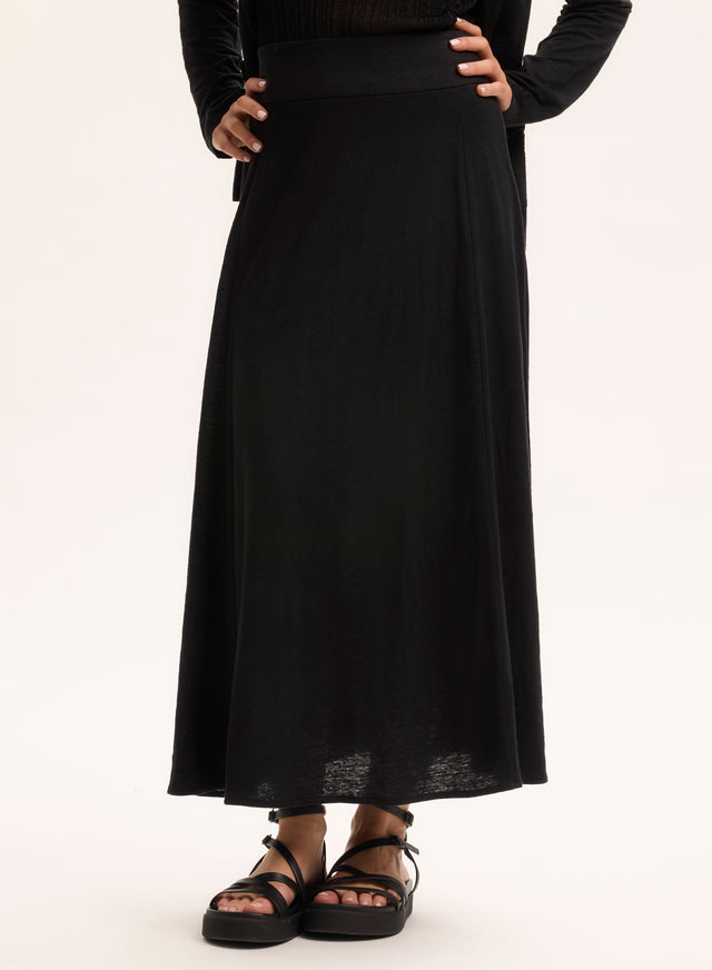 Majestic Filatures Jupe Noire En Lin / Elasthanne Lin / Elasthanne