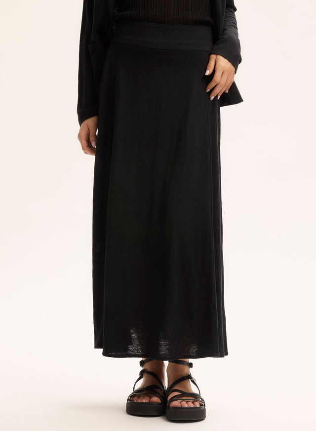 Majestic Filatures Jupe Noire En Lin / Elasthanne Lin / Elasthanne