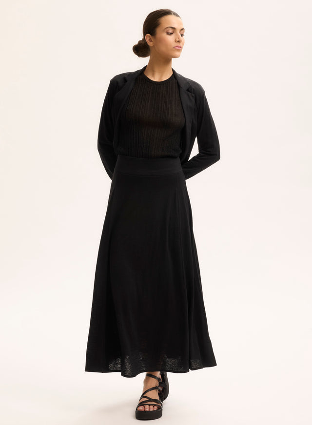 majestic filatures Jupe Noire en Lin / Elasthanne Lin / Elasthanne