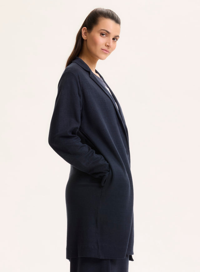 Majestic Filatures Manteau Marine Col Veste Manches Longues En Lin / Coton Organique Lin / Coton Organique