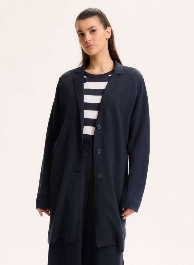 majestic filatures Manteau Marine Col Veste Manches Longues en Lin / Coton organique Lin / Coton organique