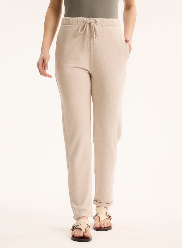 Majestic Filatures Pantalon Beige Daphné à Revers En Viscose / Élasthanne Viscose / Élasthanne