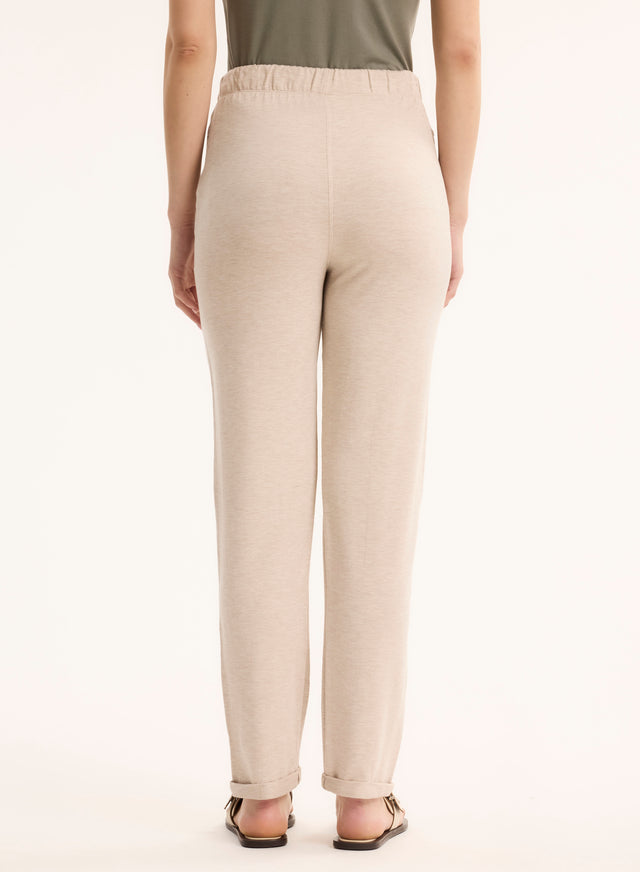 Majestic Filatures Pantalon Beige Daphné à Revers En Viscose / Élasthanne Viscose / Élasthanne