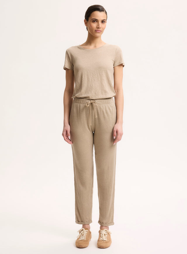 Majestic Filatures Pantalon Beige En Lin / Elasthanne Lin / Elasthanne
