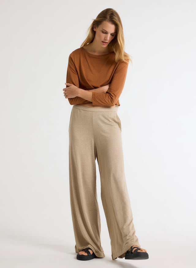 majestic filatures Pantalon Beige en Lin / Elasthanne Lin / Elasthanne
