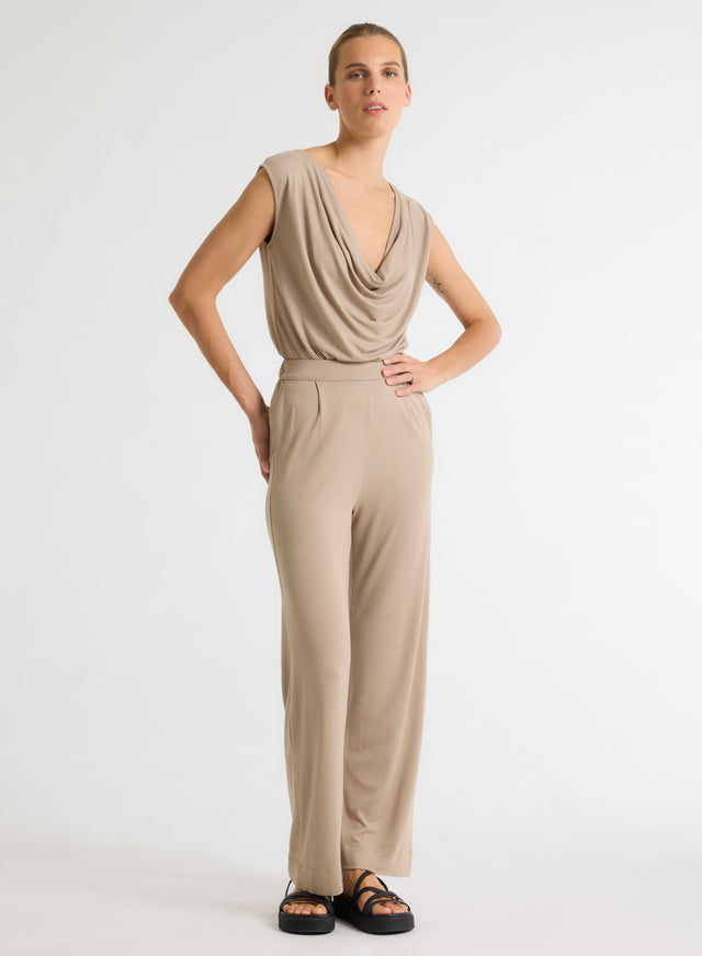 majestic filatures Pantalon Beige en Viscose / Élasthanne Viscose / Élasthanne