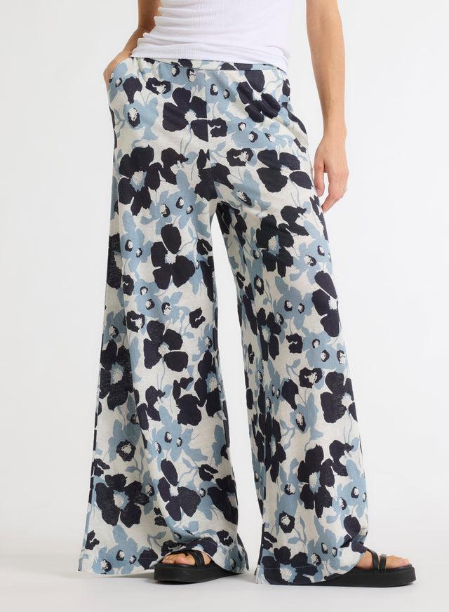 Majestic Filatures Pantalon Bleu à Motifs En Coton Organique / Lin Coton Organique / Lin