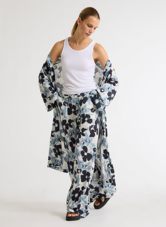 Majestic Filatures Pantalon Bleu à Motifs En Coton Organique / Lin Coton Organique / Lin