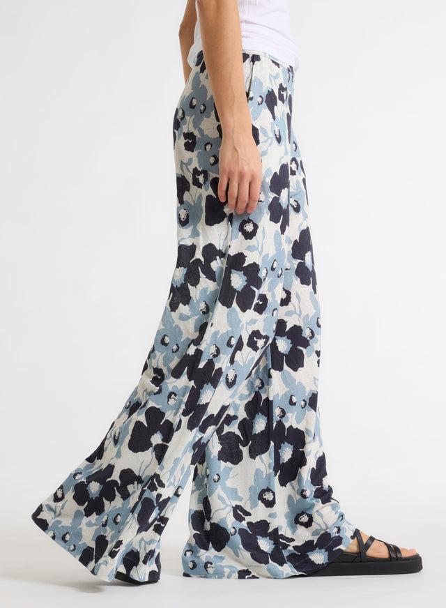 Majestic Filatures Pantalon Bleu à Motifs En Coton Organique / Lin Coton Organique / Lin