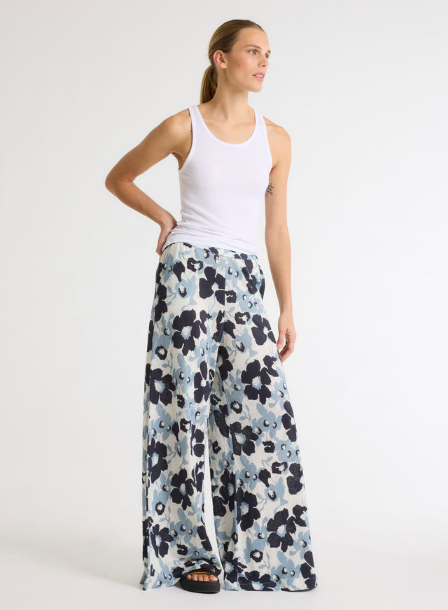 majestic filatures Pantalon Bleu à motifs en Coton organique / Lin Coton organique / Lin