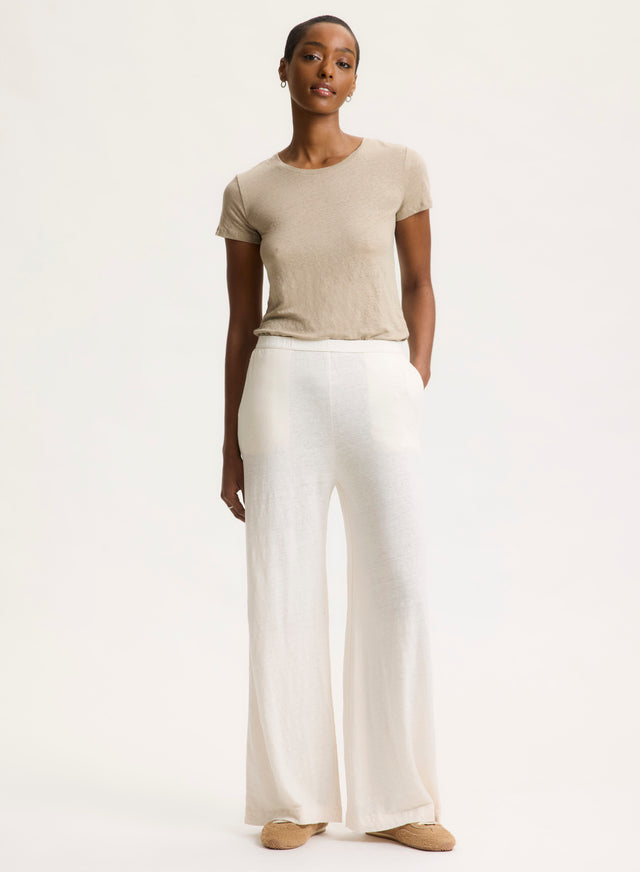 majestic filatures Pantalon Écru en Lin / Elasthanne Lin / Elasthanne