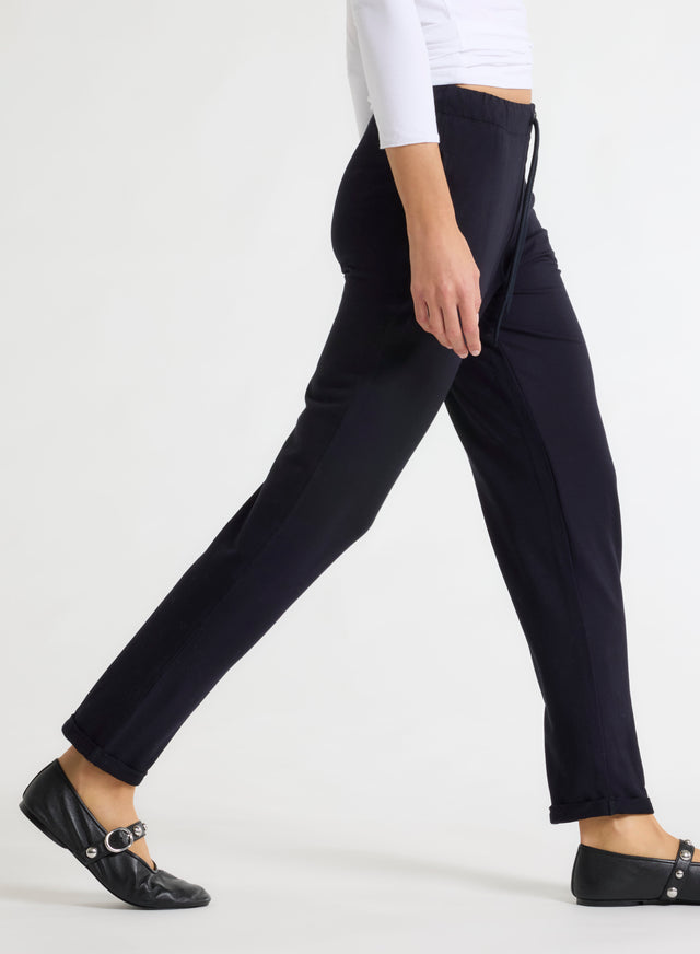 Majestic Filatures Pantalon Marine Daphné à Revers En Viscose / Élasthanne Viscose / Élasthanne