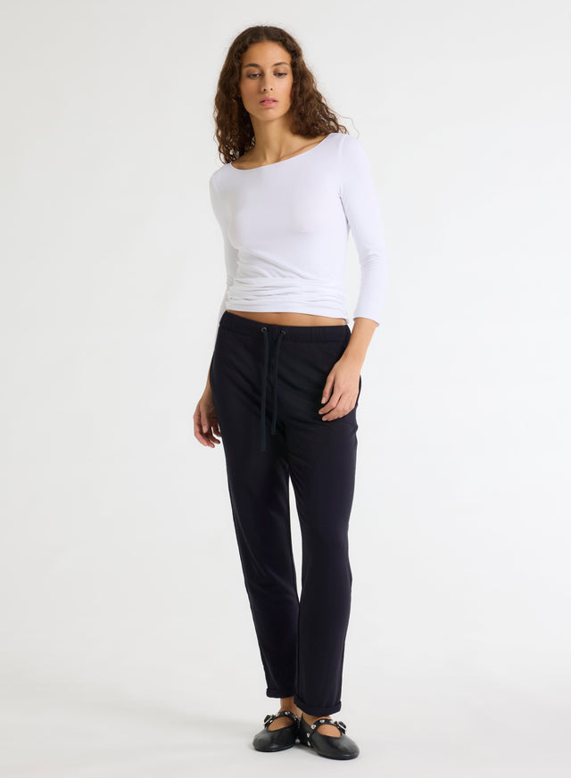 majestic filatures Pantalon Marine Daphné à revers en Viscose / Élasthanne Viscose / Élasthanne