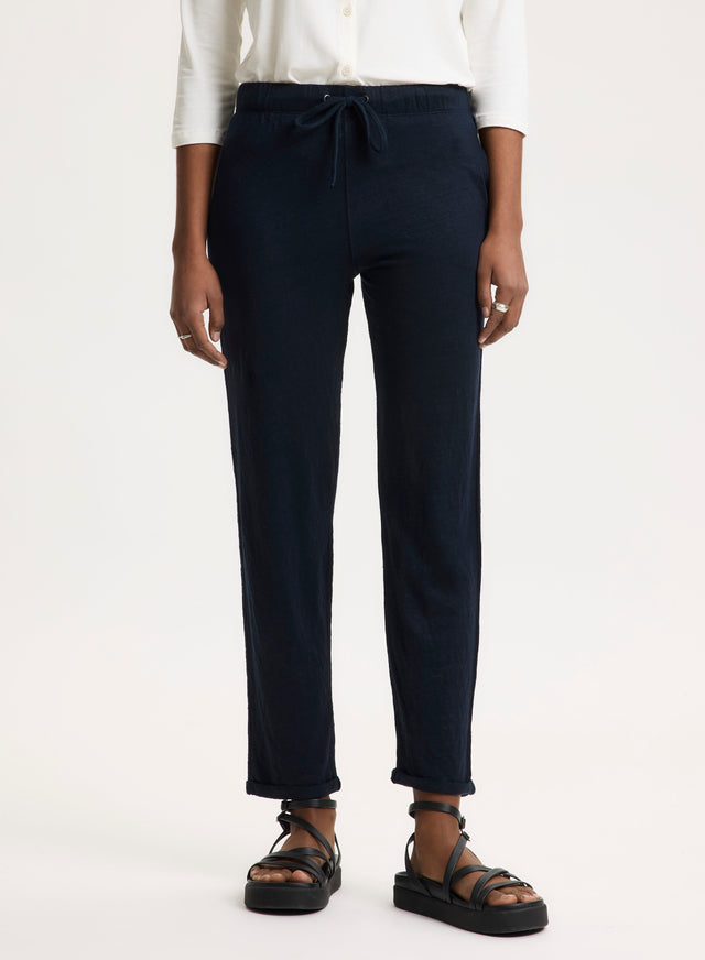 Majestic Filatures Pantalon Marine En Lin / Elasthanne Lin / Elasthanne