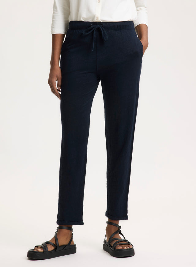 Majestic Filatures Pantalon Marine En Lin / Elasthanne Lin / Elasthanne