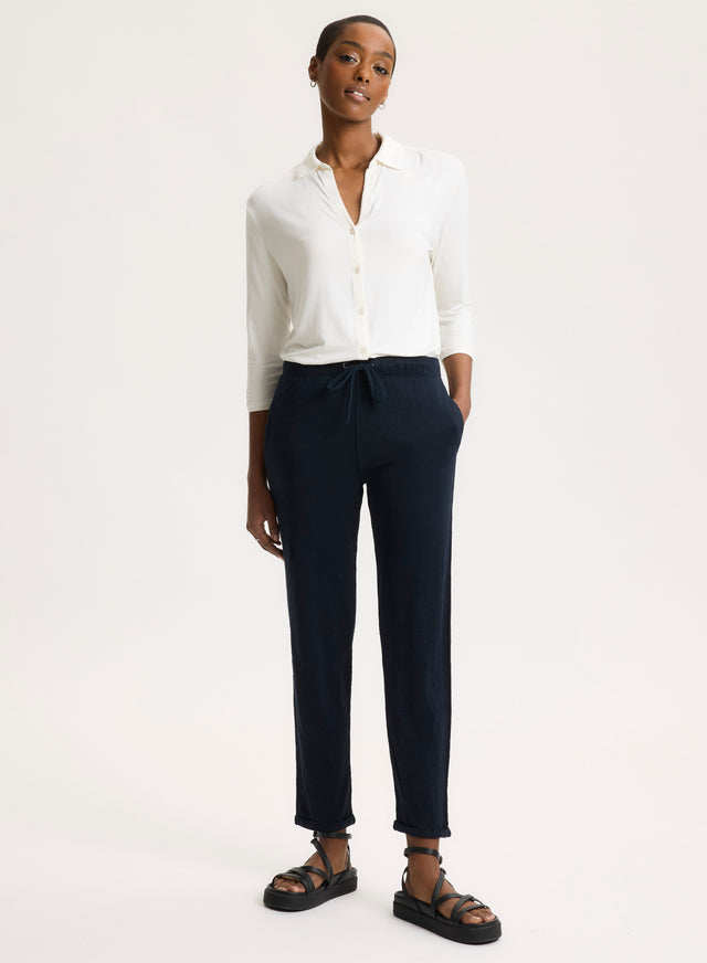 majestic filatures Pantalon Marine en Lin / Elasthanne Lin / Elasthanne