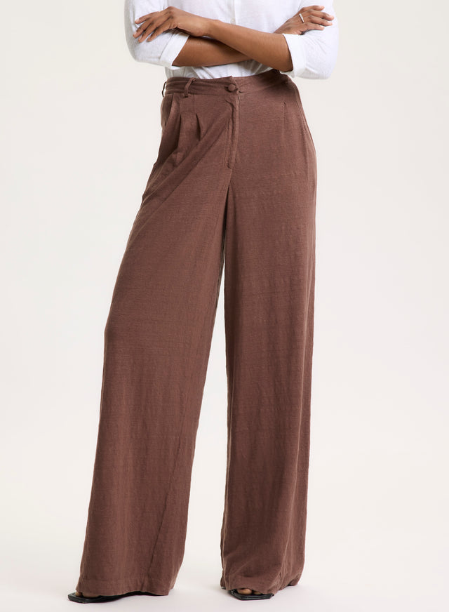Majestic Filatures Pantalon Marron En Lin / Elasthanne Lin / Elasthanne