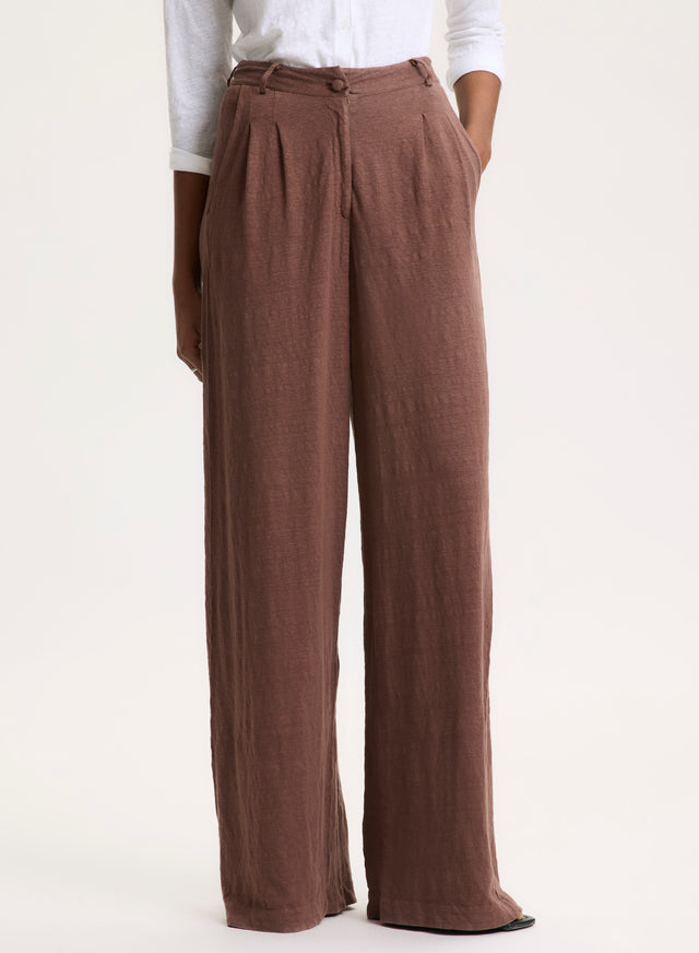 Majestic Filatures Pantalon Marron En Lin / Elasthanne Lin / Elasthanne