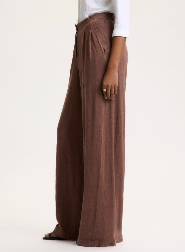 Majestic Filatures Pantalon Marron En Lin / Elasthanne Lin / Elasthanne