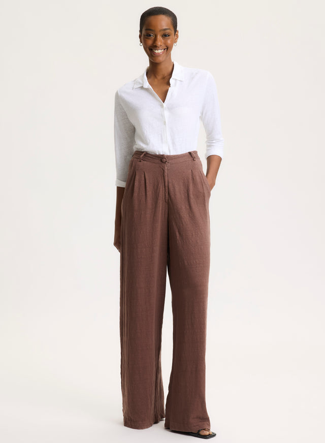 majestic filatures Pantalon Marron en Lin / Elasthanne Lin / Elasthanne