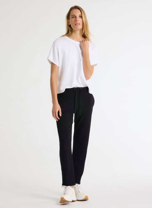 majestic filatures Pantalon Noir Daphné à revers en Viscose / Élasthanne Viscose / Élasthanne