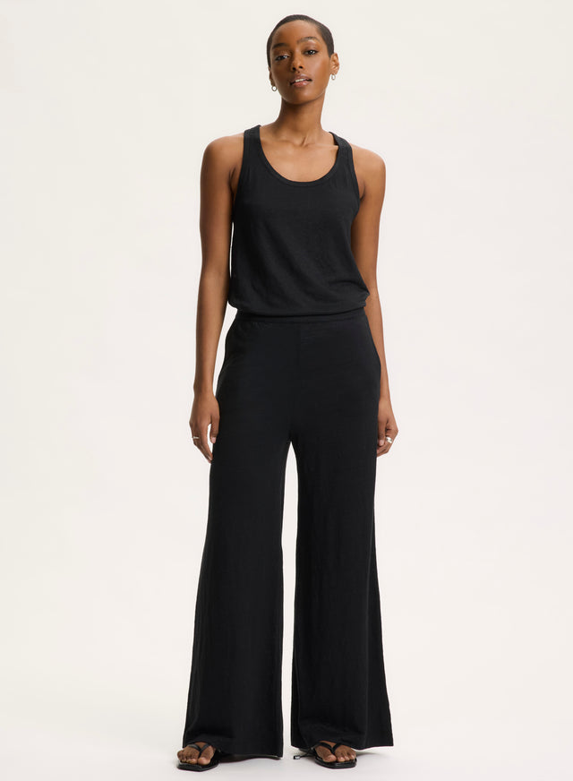 majestic filatures Pantalon Noir en Lin / Elasthanne Lin / Elasthanne