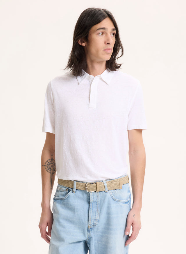 Majestic Filatures Polo Blanc Col Polo Manches Courtes Lin / Elasthanne