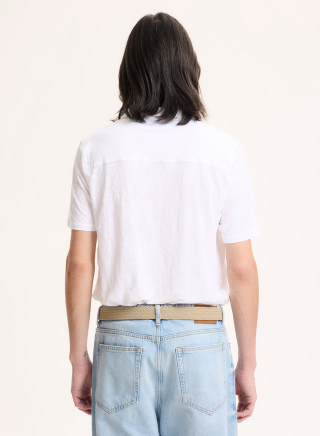 Majestic Filatures Polo Blanc Col Polo Manches Courtes Lin / Elasthanne