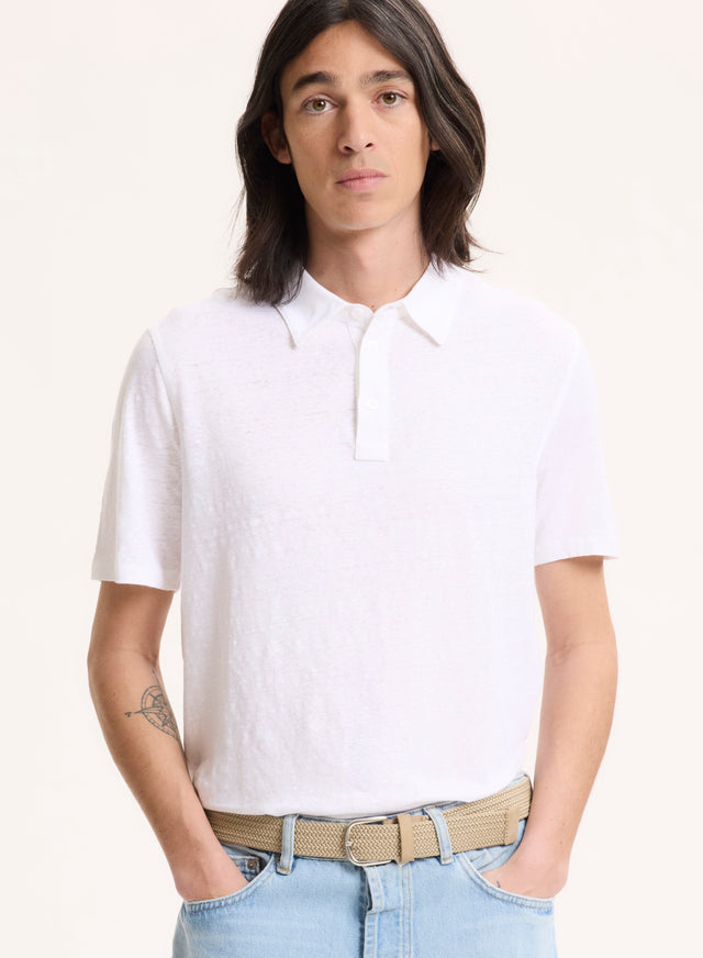 majestic filatures Polo Blanc Col Polo Manches Courtes Lin / Elasthanne