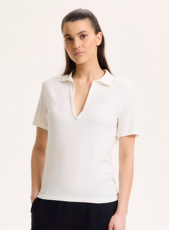 majestic filatures Polo Écru Col Polo Manches Courtes en Viscose / Élasthanne Viscose / Élasthanne