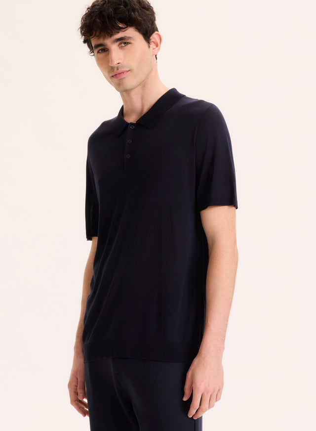 Majestic Filatures Polo Marine Col Polo Manches Courtes En Soie / Viscose Soie / Viscose