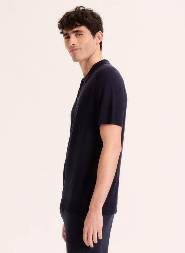 Majestic Filatures Polo Marine Col Polo Manches Courtes En Soie / Viscose Soie / Viscose