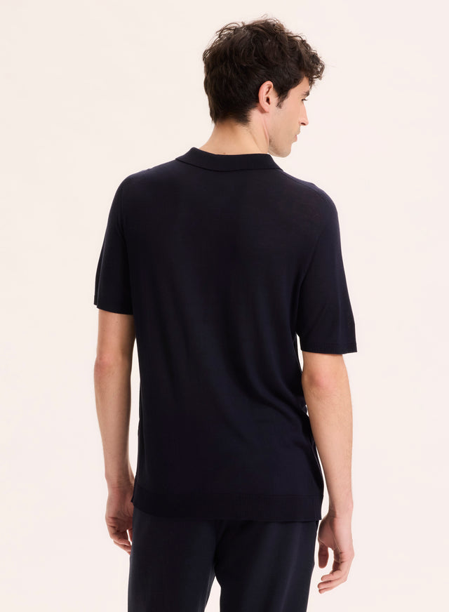 Majestic Filatures Polo Marine Col Polo Manches Courtes En Soie / Viscose Soie / Viscose