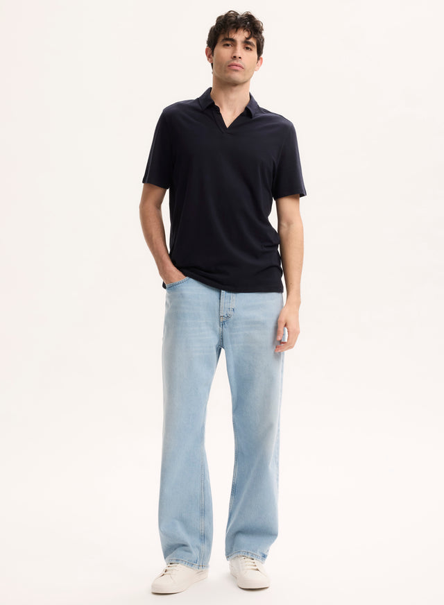 Majestic Filatures Polo Marine Manches Courtes En Coton Organique Et Elasthanne Coton Organique / Elasthanne