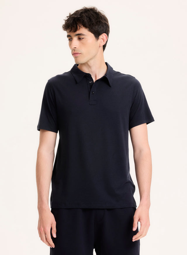 Majestic Filatures Polo Marine Manches Courtes En Lyocell Tencel Et Coton Lyocell / Tencel / Coton