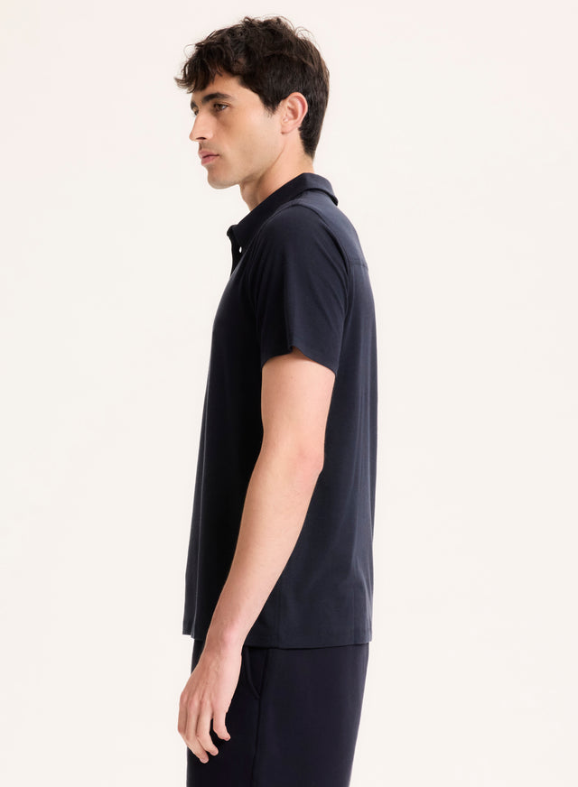 Majestic Filatures Polo Marine Manches Courtes En Lyocell Tencel Et Coton Lyocell / Tencel / Coton