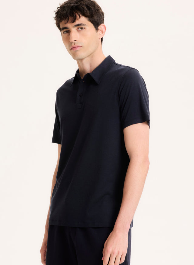 majestic filatures Polo Marine Manches Courtes en Lyocell Tencel et Coton Lyocell / Tencel / Coton