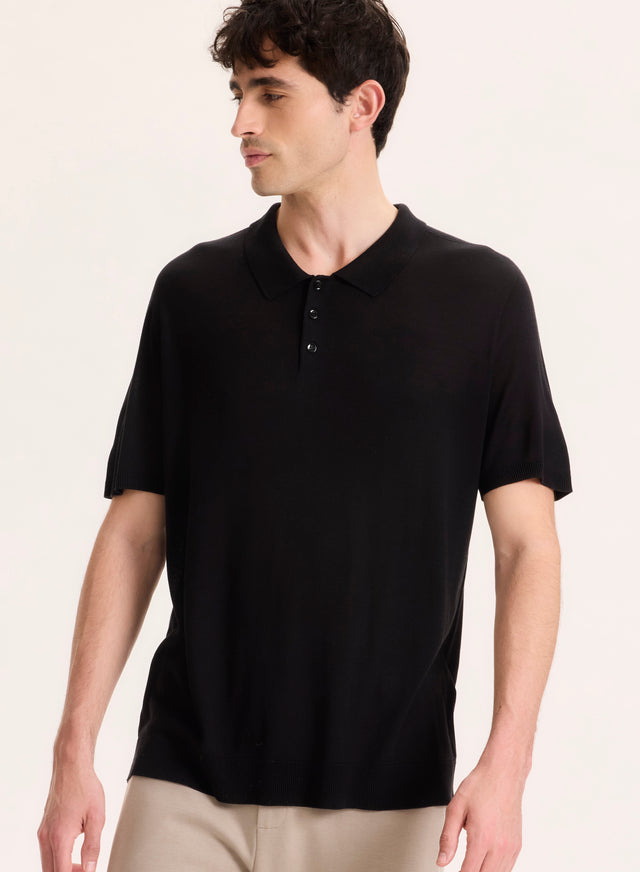 Majestic Filatures Polo Noir Col Polo Manches Courtes En Soie / Viscose Soie / Viscose