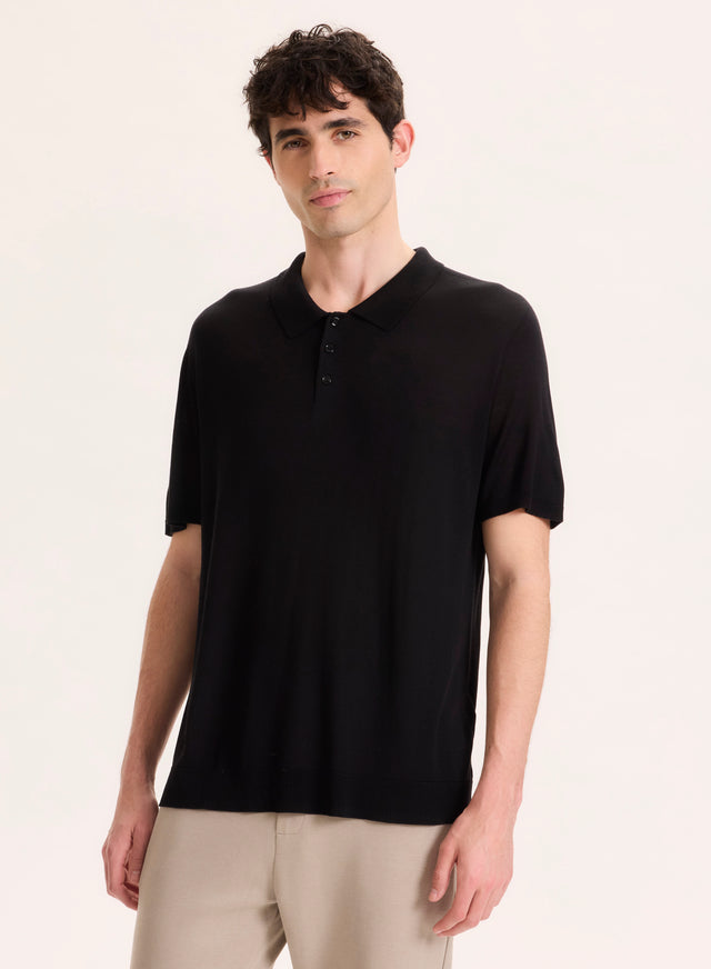 majestic filatures Polo Noir Col Polo Manches Courtes en Soie / Viscose Soie / Viscose