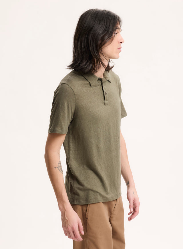 Majestic Filatures Polo Vert Col Polo Manches Courtes En Lin / Elasthanne Lin / Elasthanne