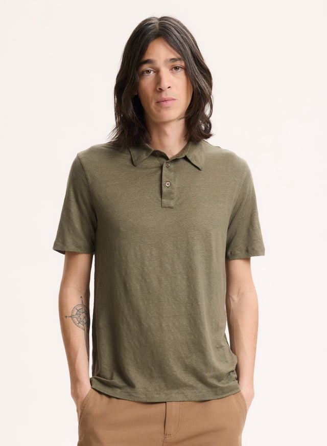 majestic filatures Polo Vert Col Polo Manches Courtes en Lin / Elasthanne Lin / Elasthanne