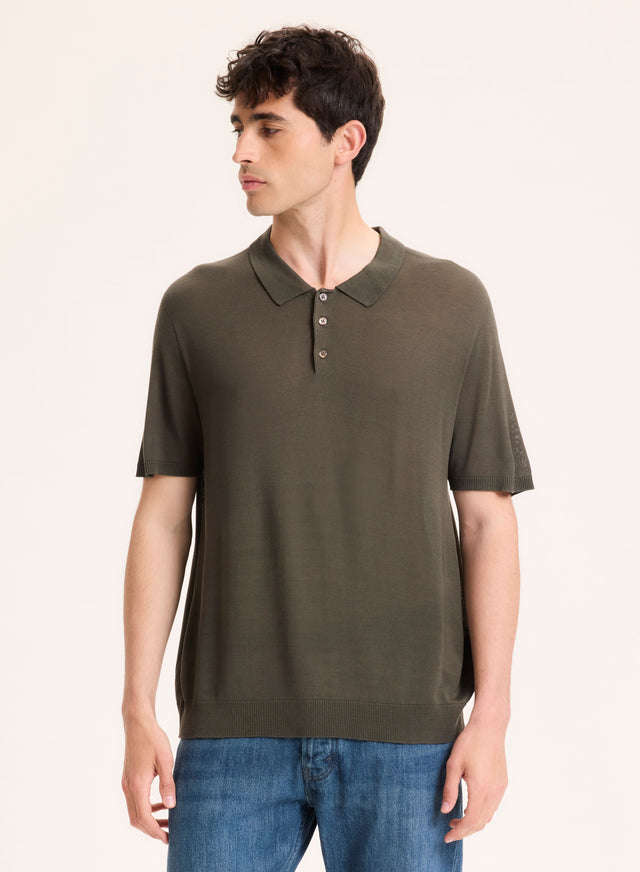 Majestic Filatures Polo Vert Col Polo Manches Courtes En Soie / Viscose Soie / Viscose