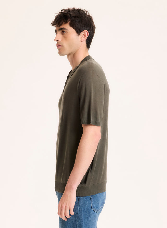 Majestic Filatures Polo Vert Col Polo Manches Courtes En Soie / Viscose Soie / Viscose
