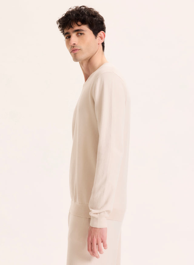 Majestic Filatures Pull Beige Col Rond Manches Longues En Coton Organique / Elasthanne Coton Organique / Elasthanne