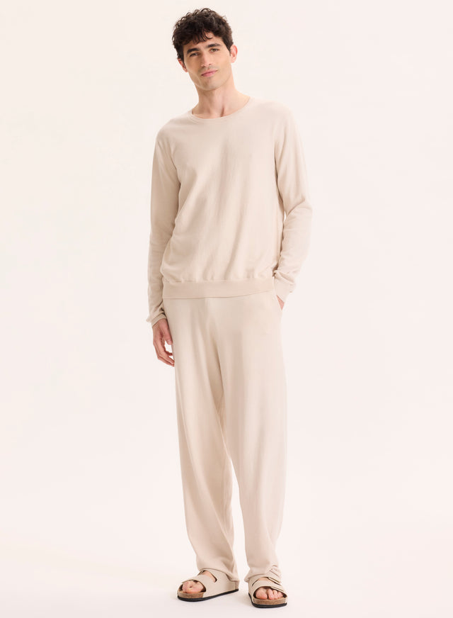 Majestic Filatures Pull Beige Col Rond Manches Longues En Coton Organique / Elasthanne Coton Organique / Elasthanne