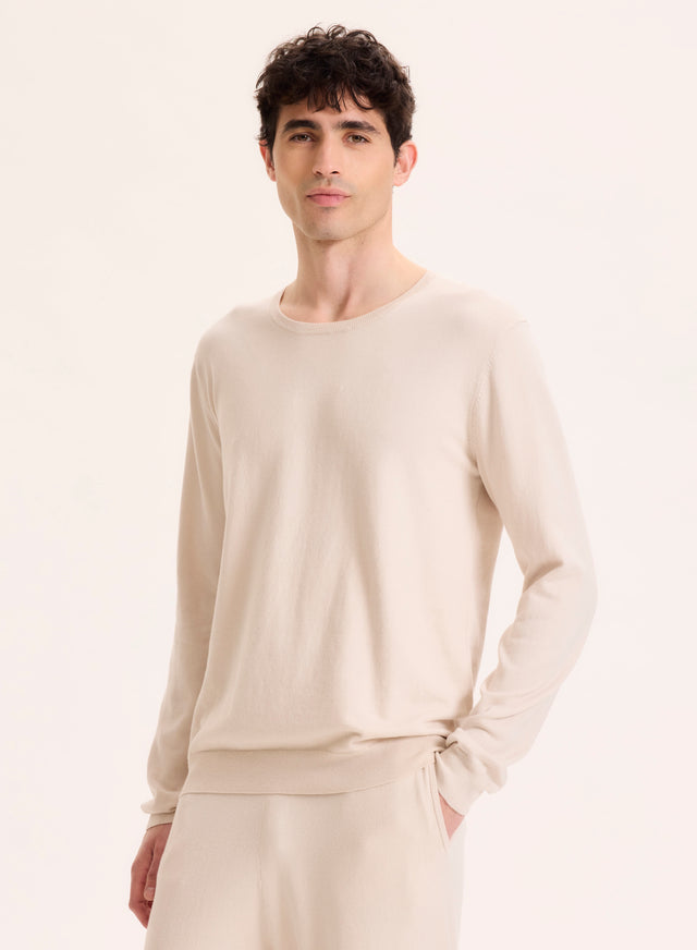 majestic filatures Pull Beige Col Rond Manches Longues en Coton organique / Elasthanne Coton organique / Elasthanne