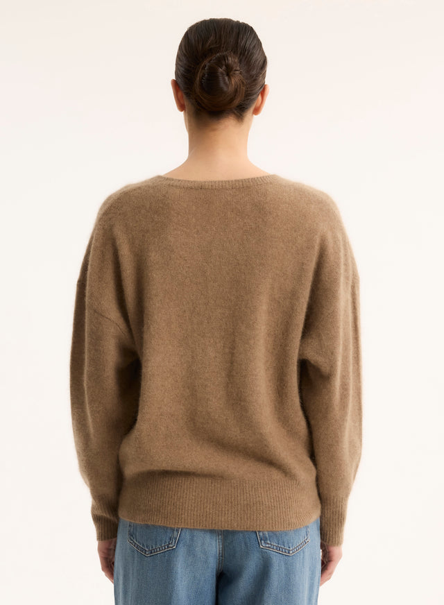 Majestic Filatures Pull Beige Col V Manches Longues En Raccoon / Polyamide Raccoon / Polyamide