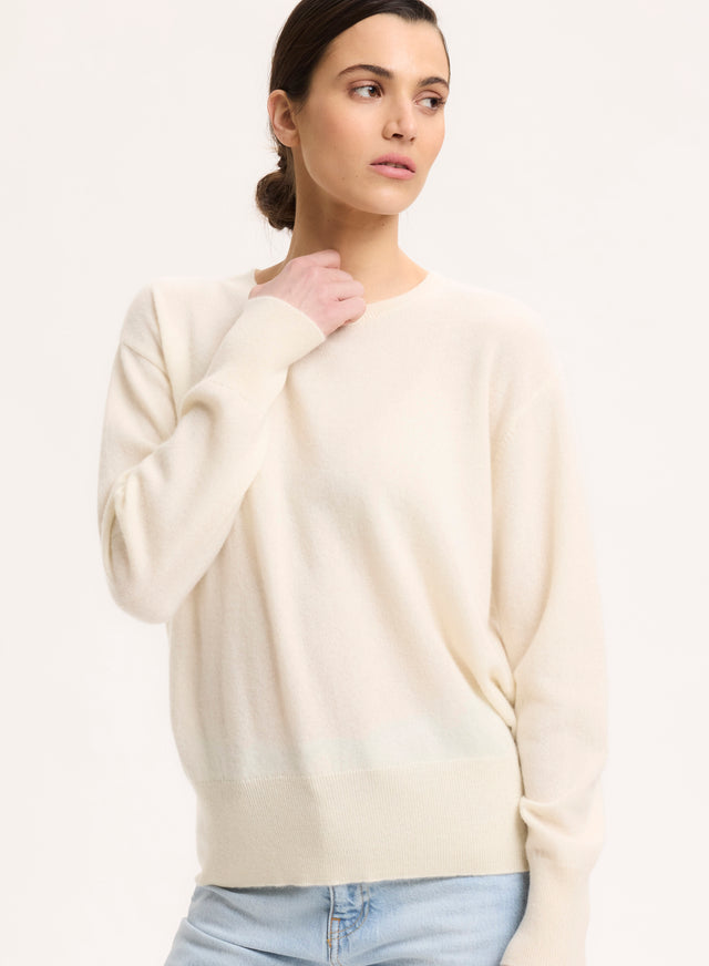Majestic Filatures Pull Blanc Col Rond Manches Longues En Cachemire Cachemire